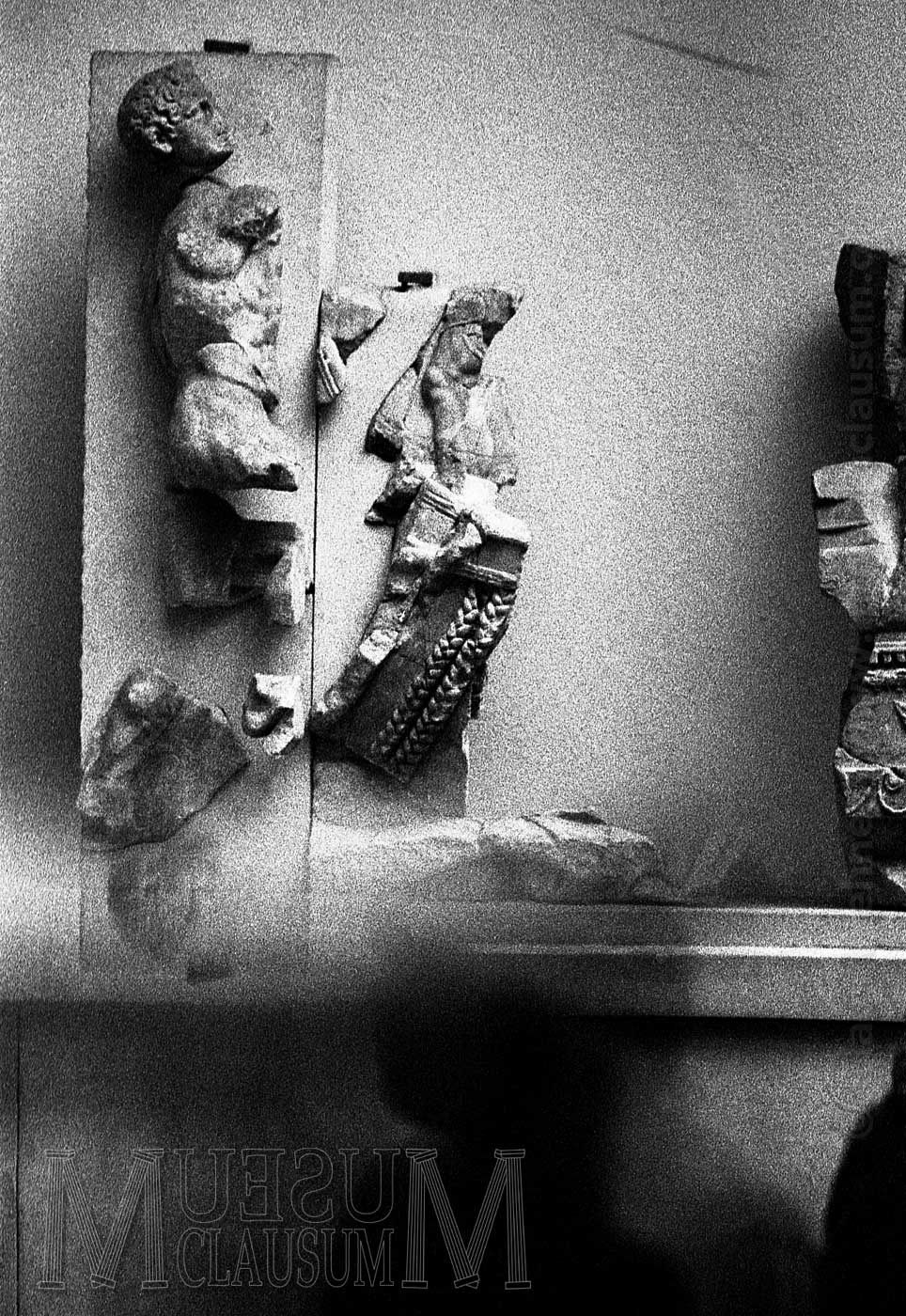Two black and white photographs showing scenes inside the British Museum galleries
