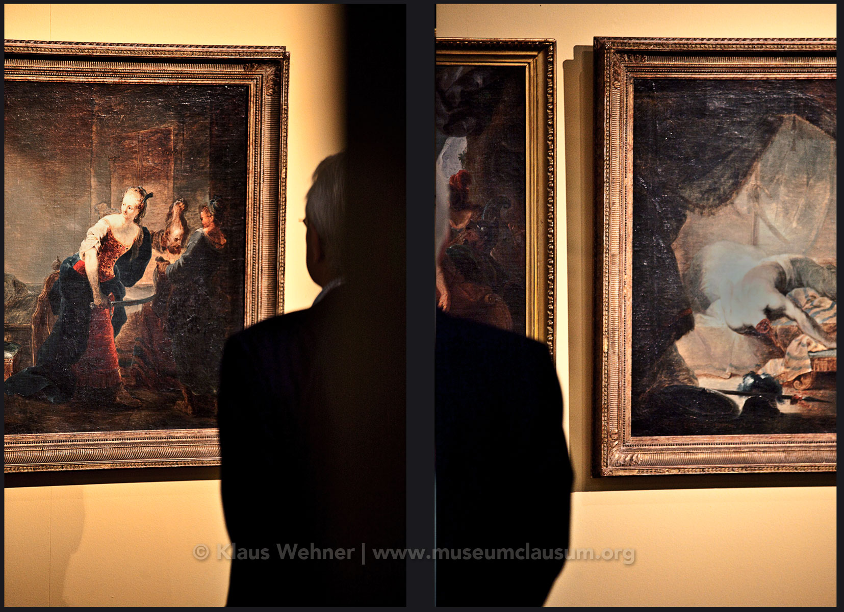 Mittelrhein Museum, Koblenz: Two photos showing crops of exhibits, visitors  and the exhibition space from different angles
