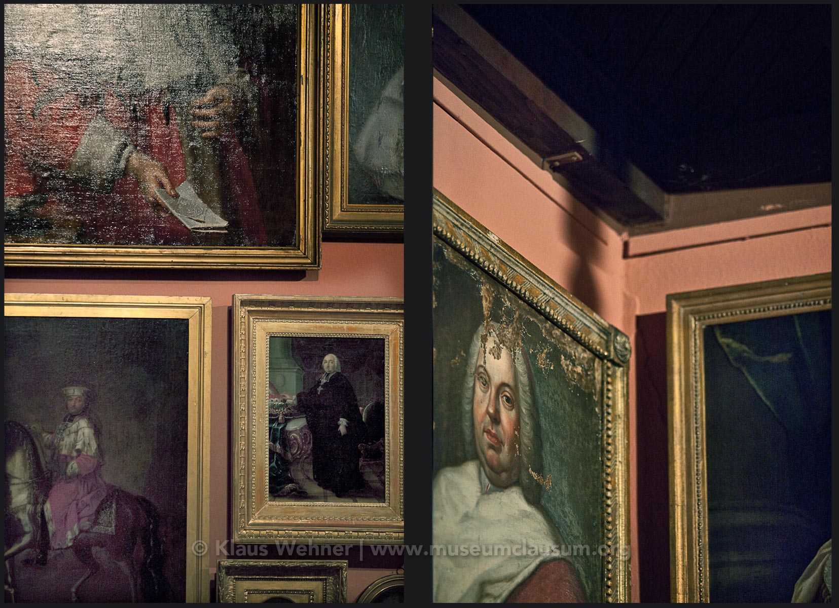 Mittelrhein Museum, Koblenz: Two photos showing crops of exhibits, visitors  and the exhibition space from different angles