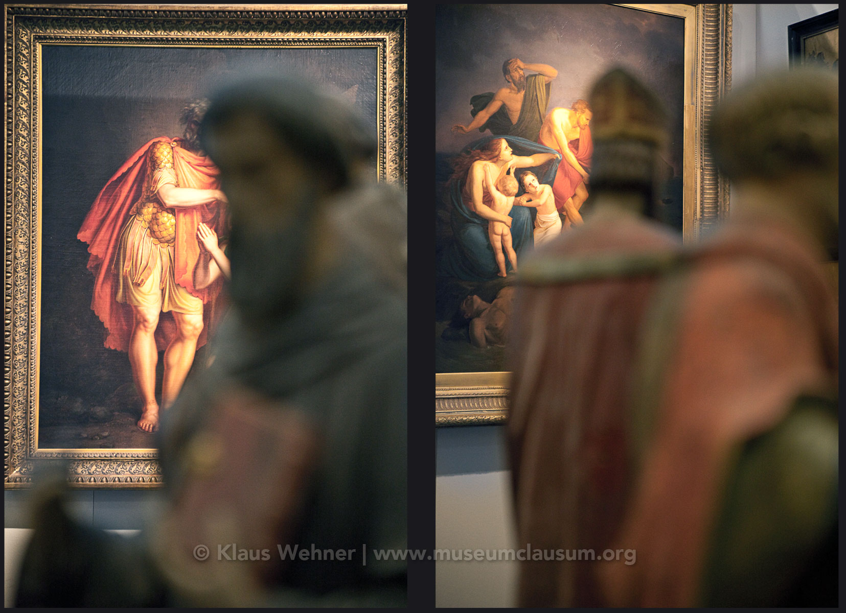 Mittelrhein Museum, Koblenz: Two photos showing crops of exhibits, visitors  and the exhibition space from different angles