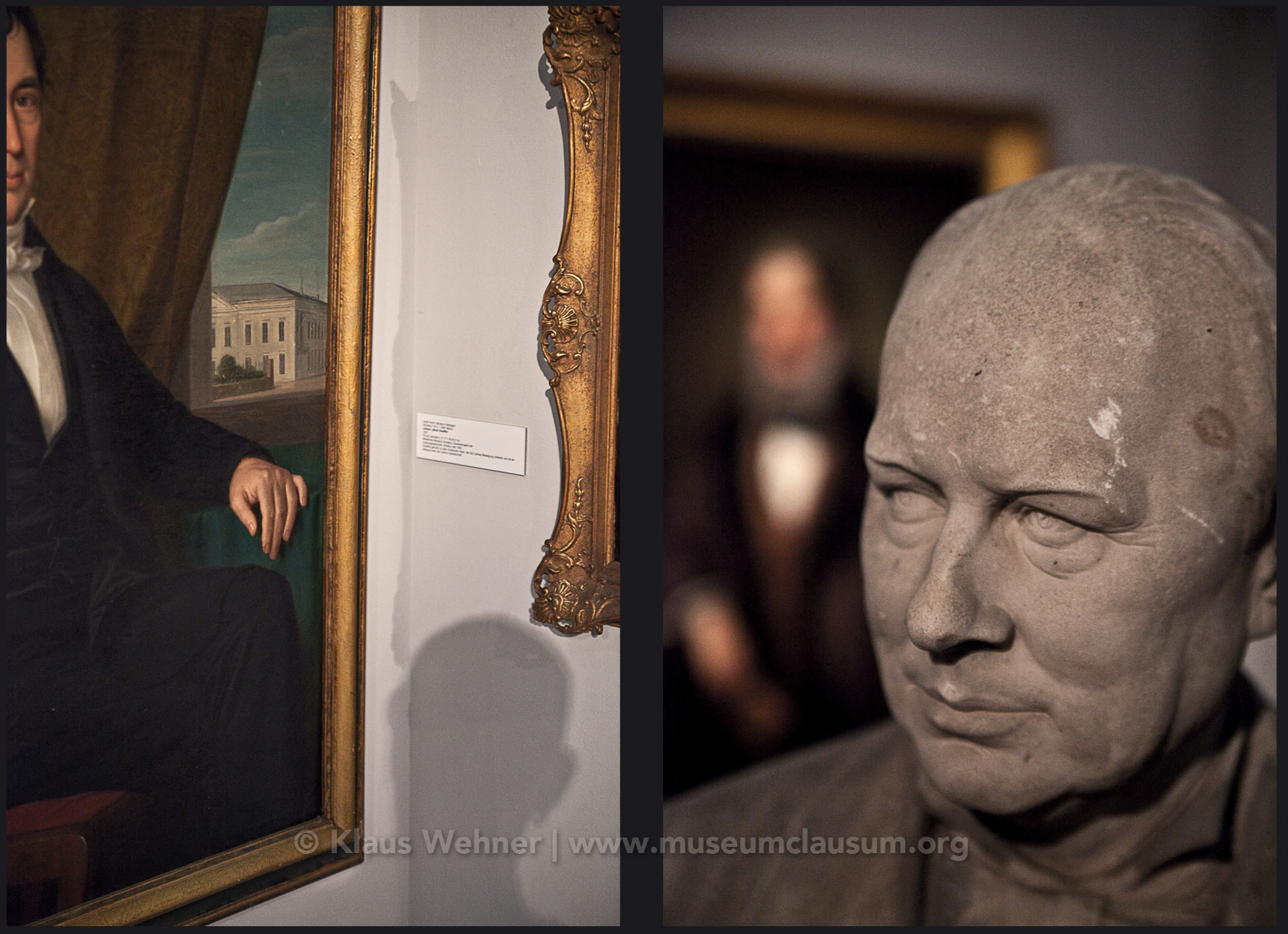 Mittelrhein Museum, Koblenz: Two photos showing crops of exhibits, visitors  and the exhibition space from different angles