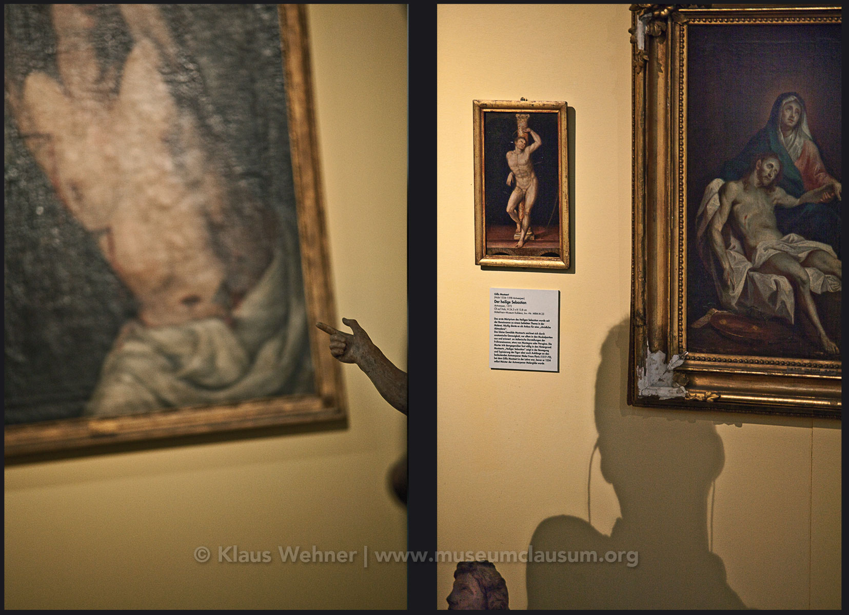 Mittelrhein Museum, Koblenz: Two photos showing crops of exhibits, visitors  and the exhibition space from different angles