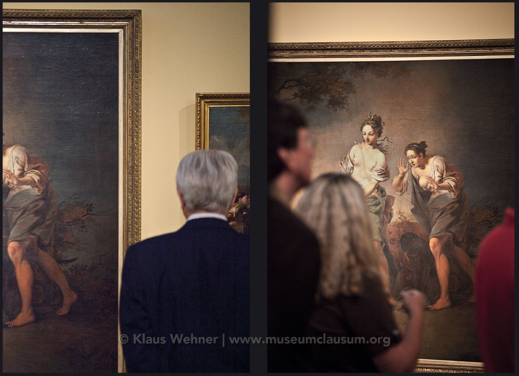 Mittelrhein Museum, Koblenz: Two photos showing crops of exhibits, visitors  and the exhibition space from different angles