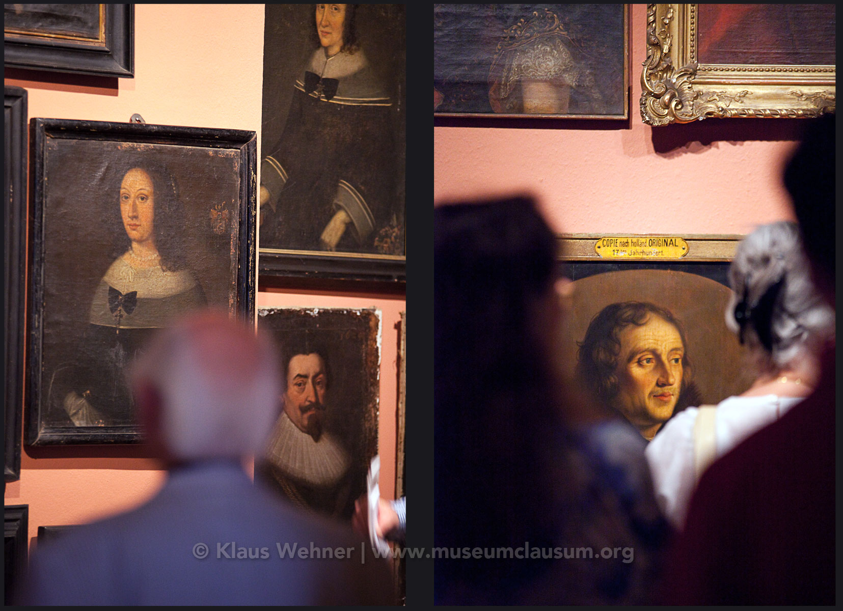 Mittelrhein Museum, Koblenz: Two photos showing crops of exhibits, visitors  and the exhibition space from different angles