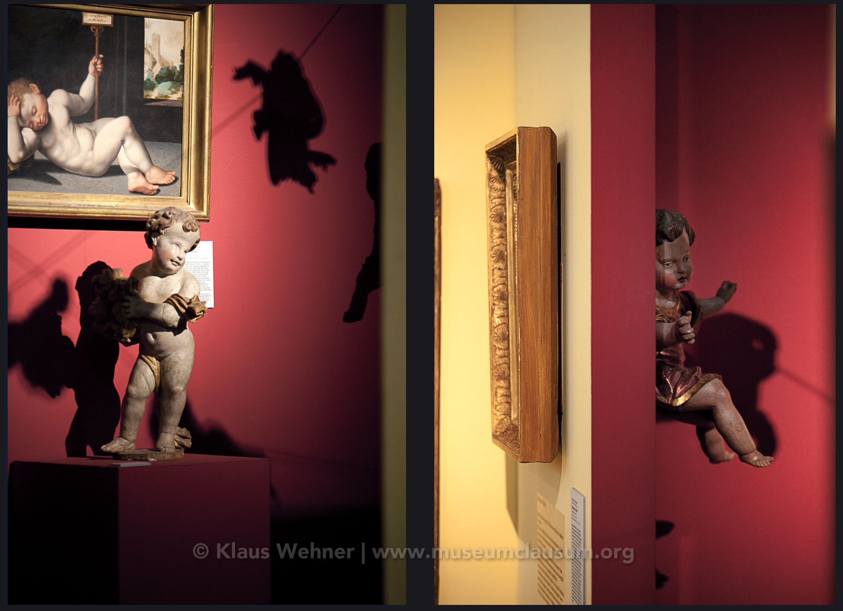 Mittelrhein Museum, Koblenz: Two photos showing crops of exhibits, visitors  and the exhibition space from different angles