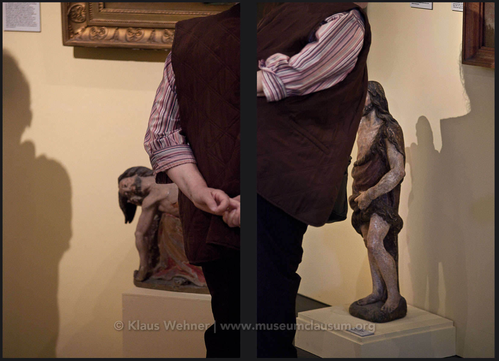 Mittelrhein Museum, Koblenz: Two photos showing crops of exhibits, visitors  and the exhibition space from different angles