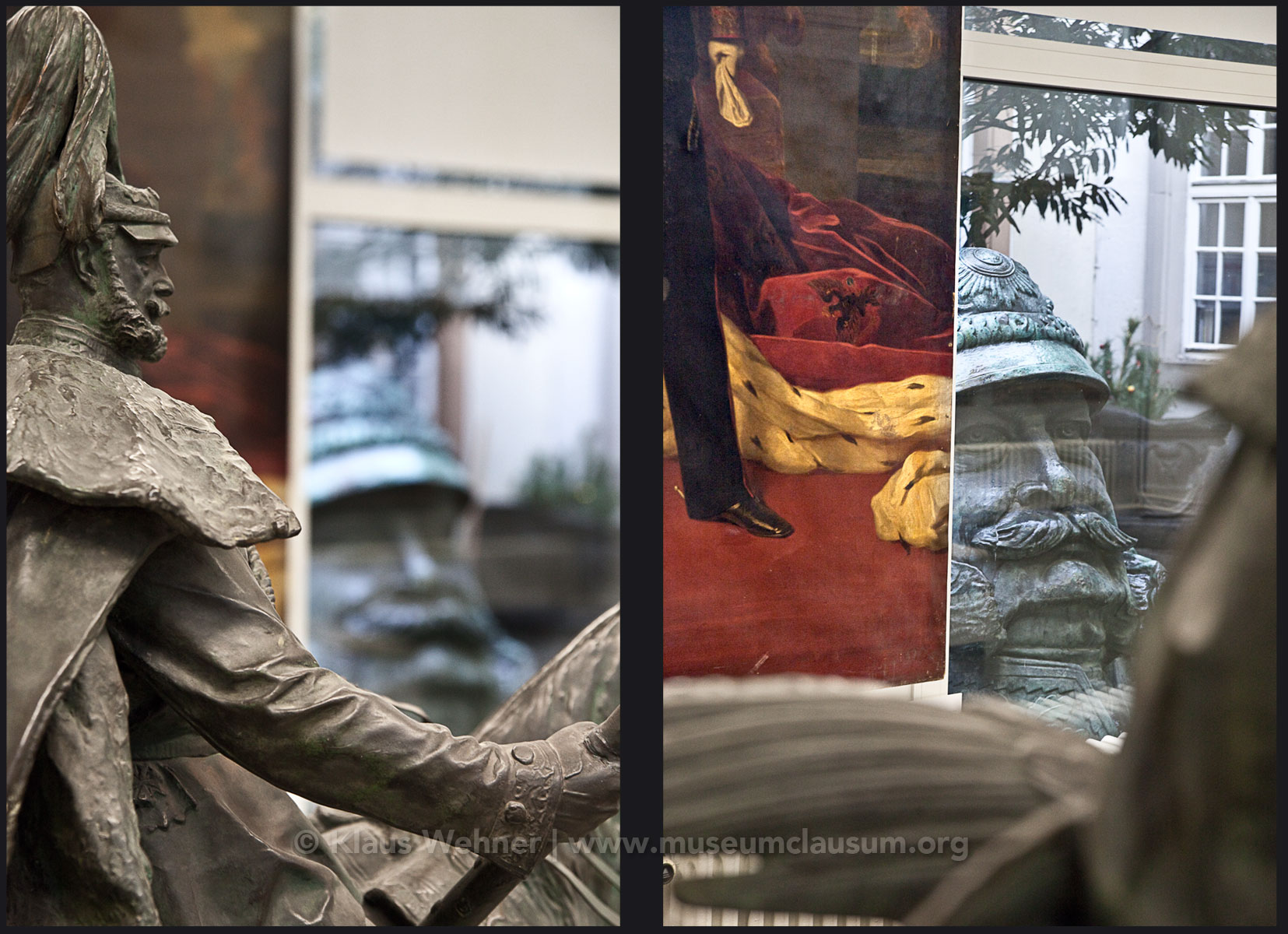 Mittelrhein Museum, Koblenz: Two photos showing crops of exhibits, visitors  and the exhibition space from different angles