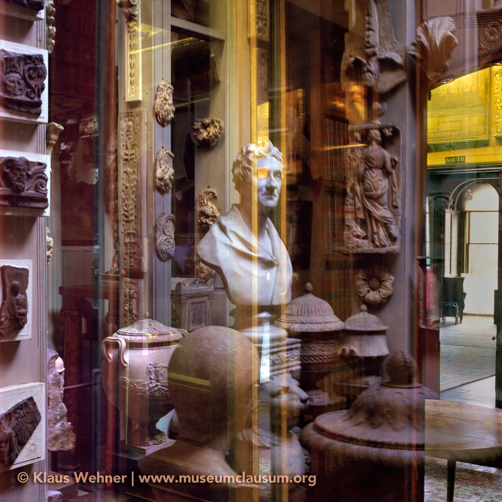 Sir John Soane's Museum: View of the Breakfast Room and the Dome overlaid in a reflection.